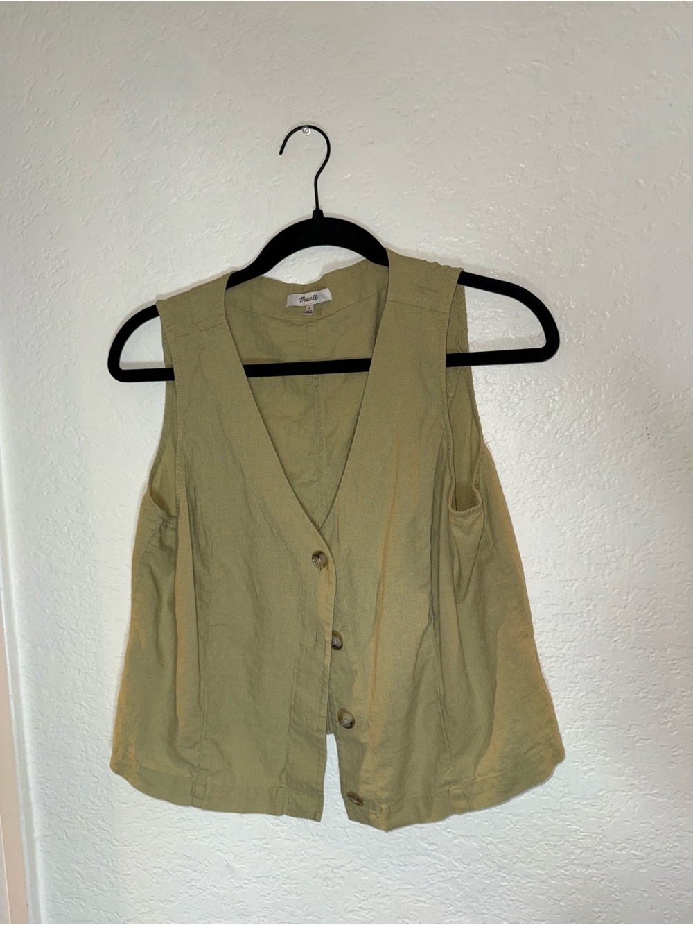 Madewell Olive Green Button-Front Sleeveless Top